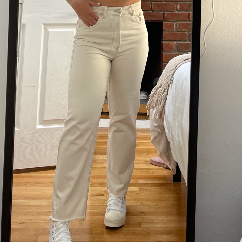 Zara high rise straight jean, off white 28